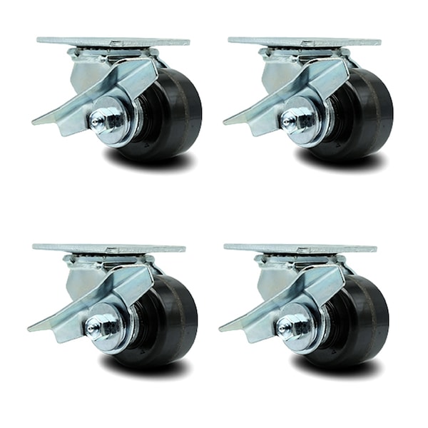 3.25 Inch Phenolic Caster Set with Roller Bearings and Brake/Swivel Lock SCC